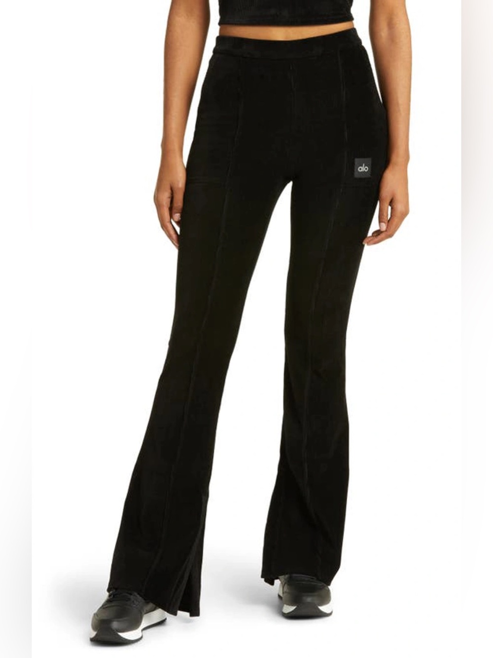 Alo Yoga Winter Break High Waist Flare Microcorduroy Black Pants Sz XS